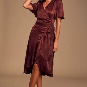 Lulu's Red High Low Wrap Dress with V-Neck